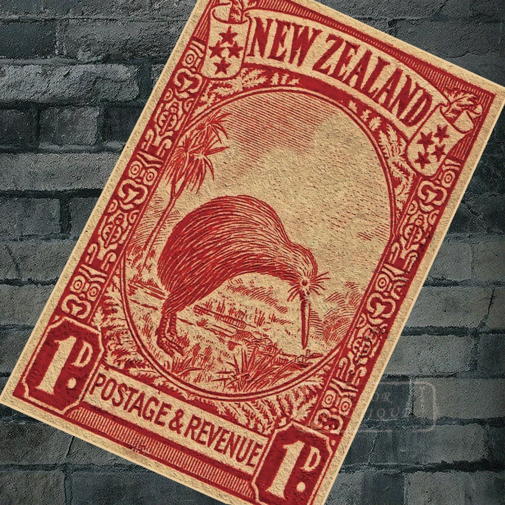 Новая Зеландия NZ киви птицы штамп путешествия Классическая Настенная Наклейка