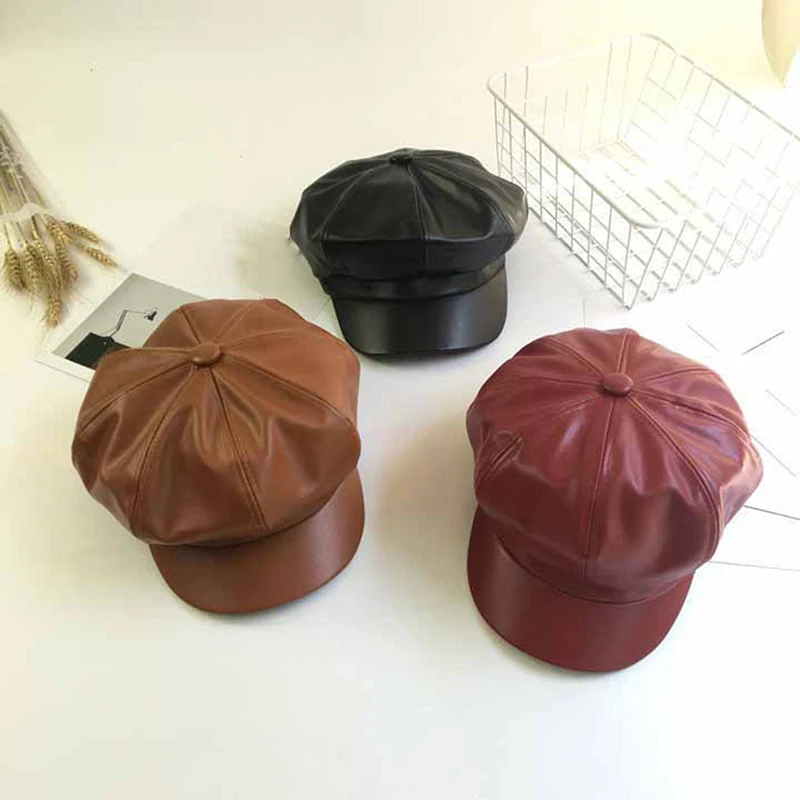 Women Leather Newsboy Cap Black PU Leather Female Korean Octagonal Cap Spring Winter Casual Beret Ladies Flat Hat
Women Leather Newsboy Cap Black PU Leather Female Korean Octagonal Cap Spring Winter Casual Beret Ladies Flat Hat