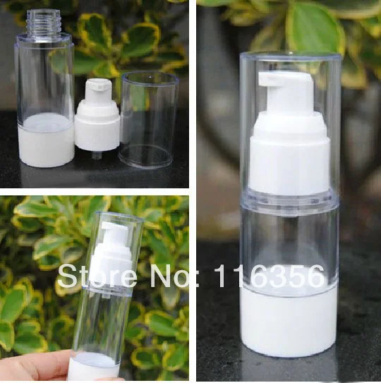 15ml airless vacuum pump lotion bottle with white pump/bottom / transparent lid used for Cosmetic Container
15ml airless vacuum pump lotion bottle with white pump/bottom / transparent lid used for Cosmetic Container