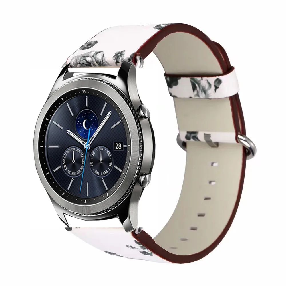 Кожаный ремешок для samsung Galaxy watch 46 gear 2 s3 браслет Zenwatch amazfit s/1 pace Huawei GT pro цветочный |
