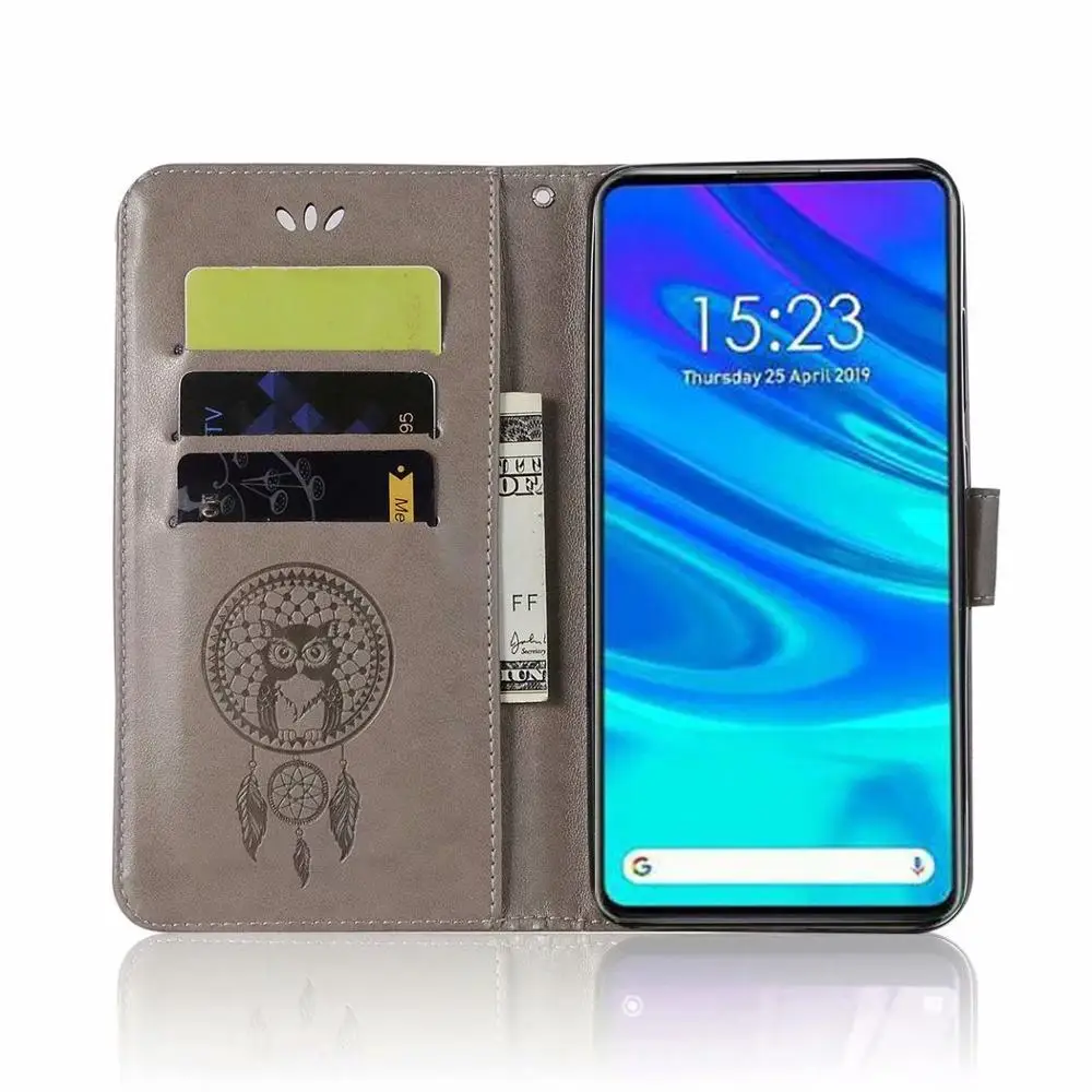 

For huawe P Smart Z Phone Case PU Leather Cover Fundas Wallet Flip Owl wind chimes Relief Shell For huawei Y9 Prime 2019
