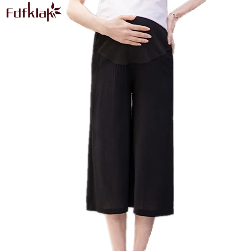 

Fdfklak летние брюки для беременных женщин, укороченные брюки из хлопка и льна, штаны для беременных, Повседневная Свободная одежда для беремен...
