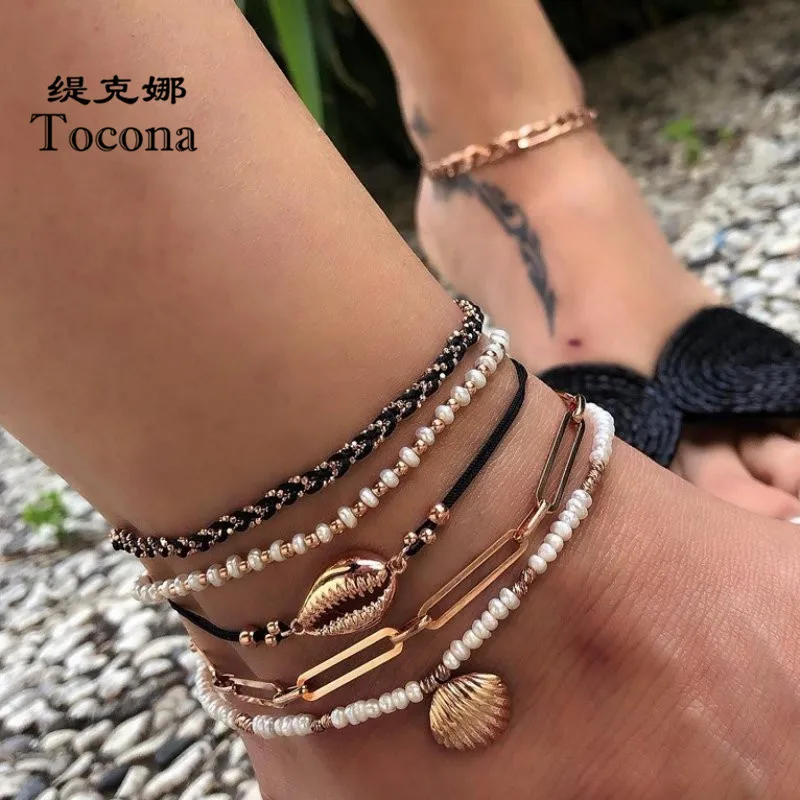Ножные браслеты Tocona 5 шт./компл. женские летние ножные с ракушками и бусинами