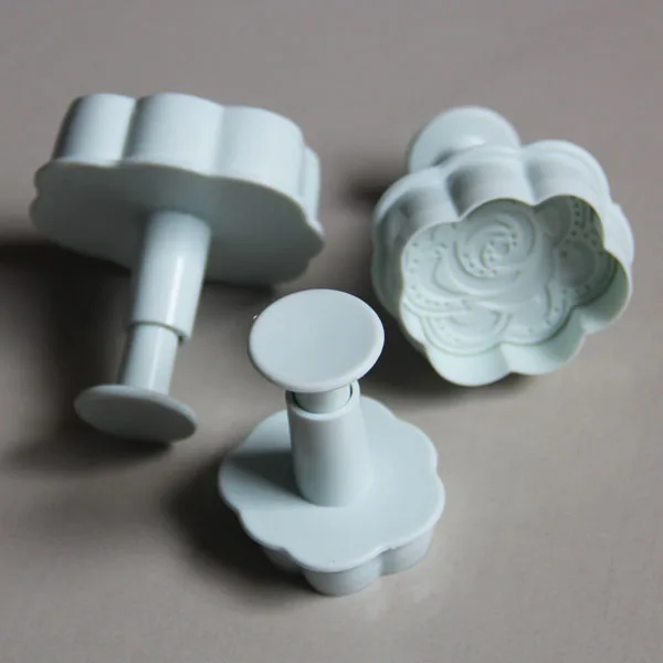 

(10set/lot)Free Shipping FDA High Quality Plastic 3pcs Rose Plunger Cookie Mold set