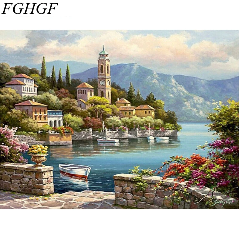 FGHGF Безрамная сказочная вилла Пейзаж Сделай Сам Набор для рисования по номерам