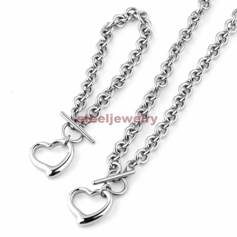 New Arrive Fashion Women's Silver Stainless Steel Toggle Heart Charm Necklace Bracelet Jewelry Set Mother's Day Gift
New Arrive Fashion Women's Silver Stainless Steel Toggle Heart Charm Necklace Bracelet Jewelry Set Mother's Day Gift
