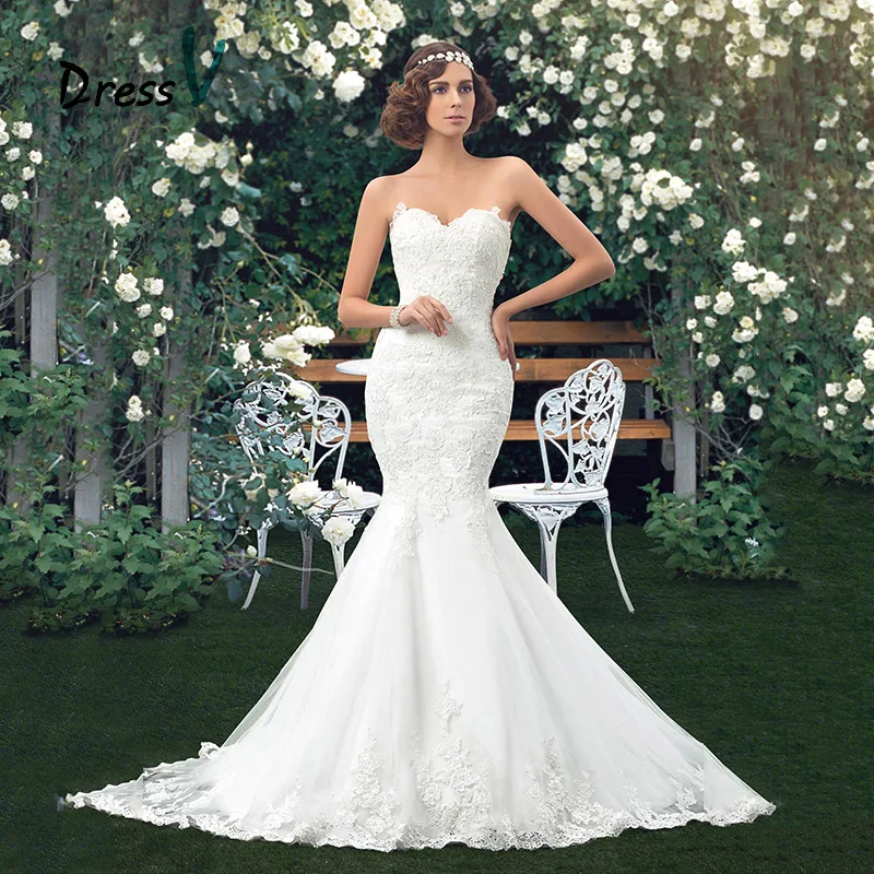 Dressv Charming Applique Bridal Gowns Mermaid Lace Wedding Dresses Sweetheart Trumpet floor length vintage wedding dress girl
Dressv Charming Applique Bridal Gowns Mermaid Lace Wedding Dresses Sweetheart Trumpet floor length vintage wedding dress girl