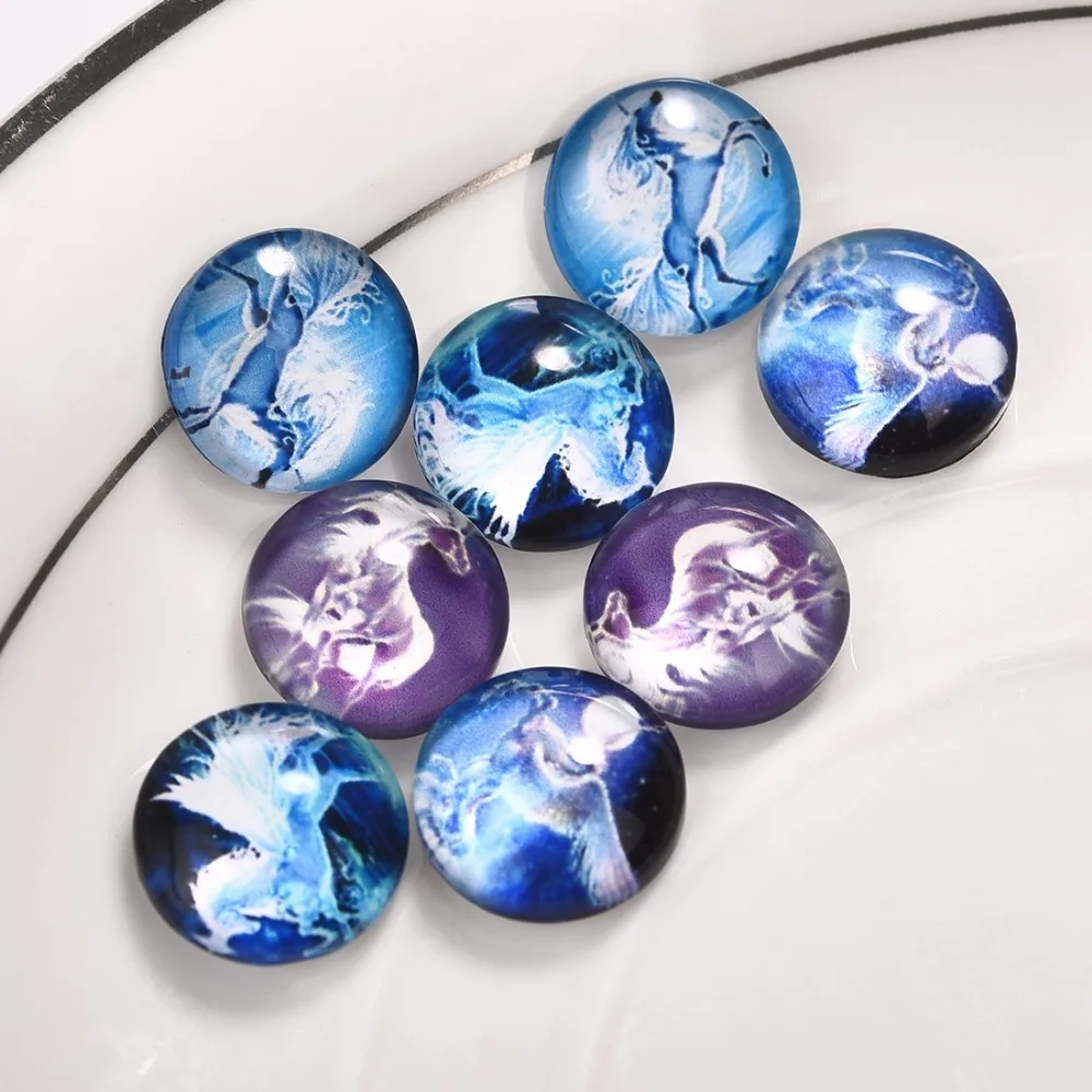 8Pcs/Lot Unicorn Pattern Round 12mm Glass Cabochons Dome Flat Back for Jewelry Making Handmade DIY Pendant Findings | Украшения и