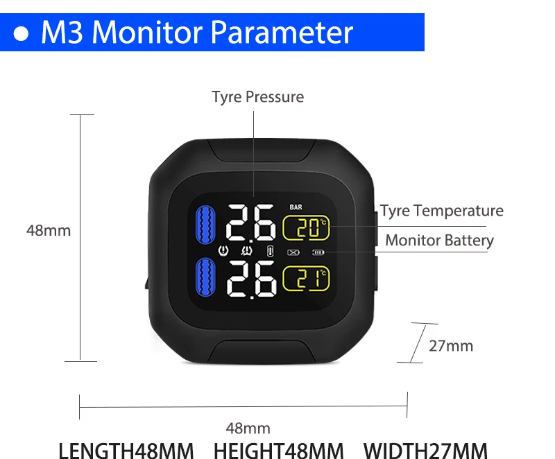 Система контроля давления в шинах M3 водонепроницаемый TPMS беспроводной ЖК