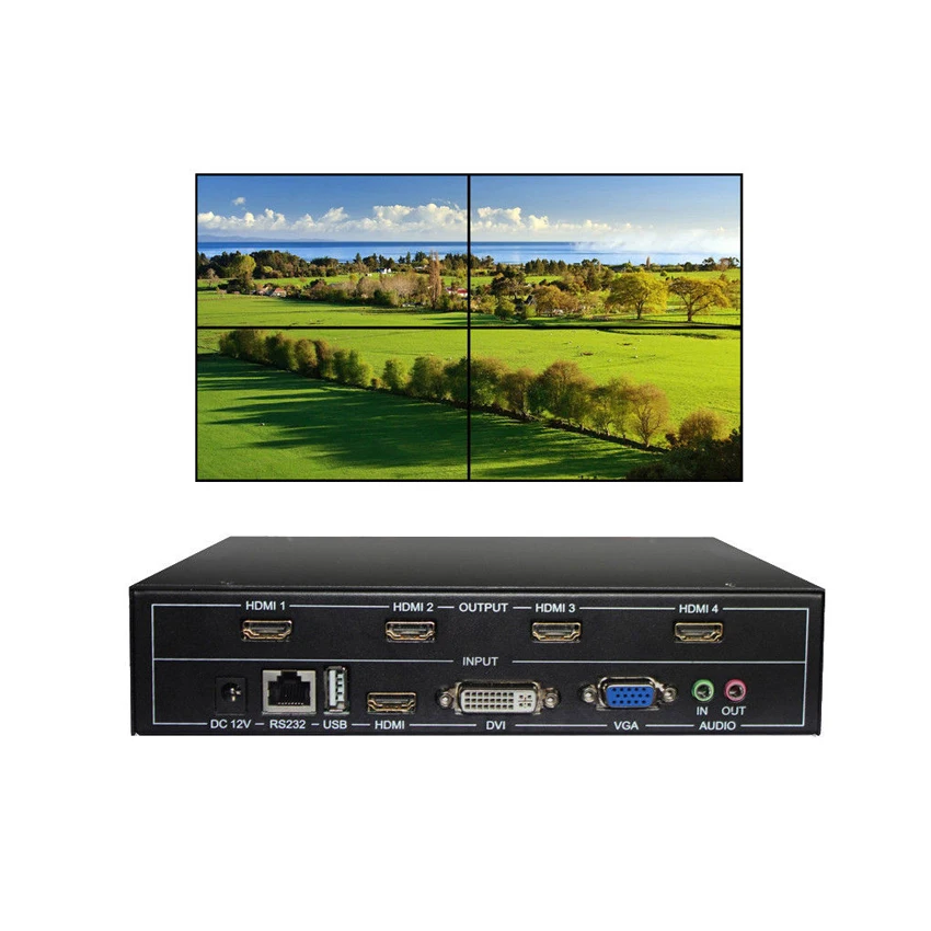 4 канальный видео настенный контроллер 2x2 HDMI DVI VGA USB процессор с RS232 управлением