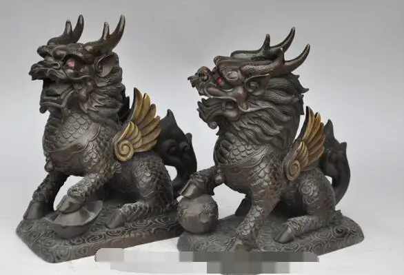 S01083 10" chinese fengshui bronze wealth Kirin Unicorn Kylin evil spirits statue pair
S01083 10" chinese fengshui bronze wealth Kirin Unicorn Kylin evil spirits statue pair