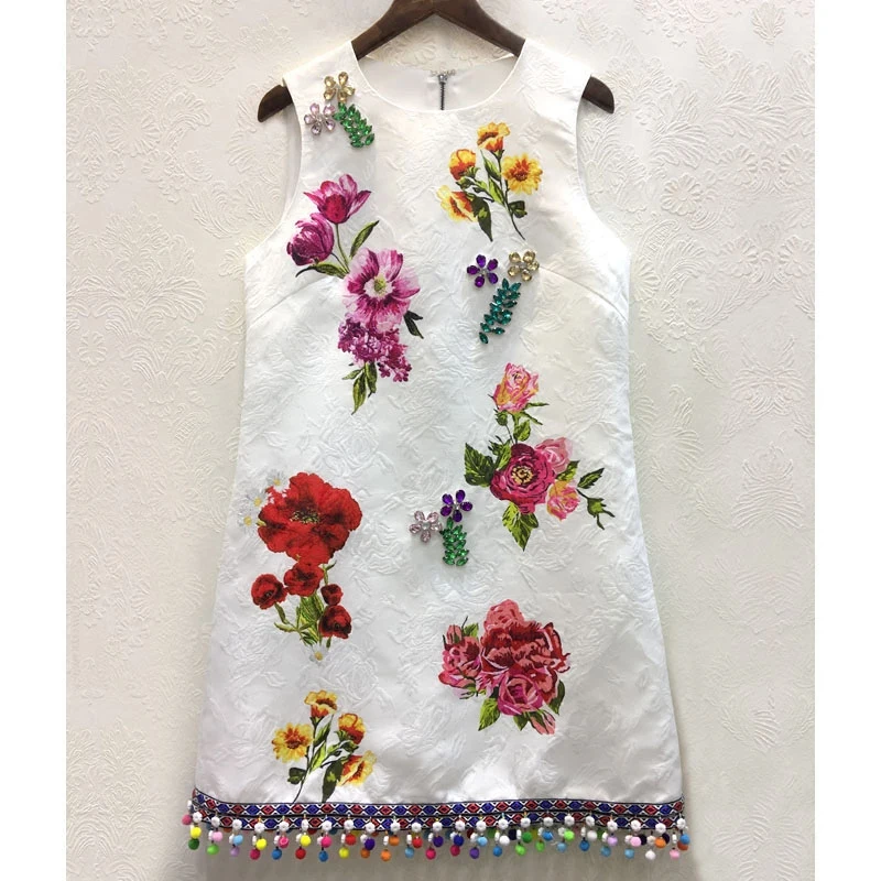 High quality 2018 new fashion runway dress women summer handmade beading embroidery ball tassel loose slim vintage print dress
High quality 2018 new fashion runway dress women summer handmade beading embroidery ball tassel loose slim vintage print dress