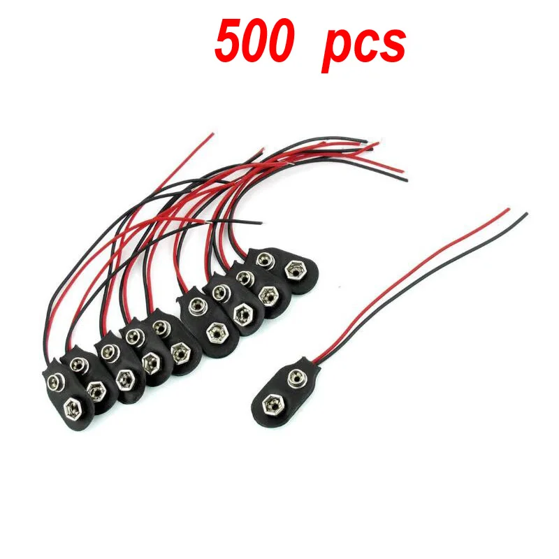 500Pcs Snap 9V (9 Volt) Battery Clip Connector I Type Black w Cable LW Battery Snap Wire Cable Lead Holder 150mm length
500Pcs Snap 9V (9 Volt) Battery Clip Connector I Type Black w Cable LW Battery Snap Wire Cable Lead Holder 150mm length