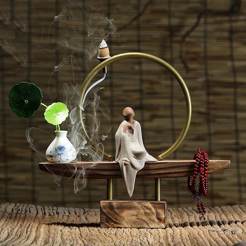 Zen Buddha Copper Holder Wood Base Backflow Incense Burner with Flower Pot Vase Aromatherapy Furnace Creative Vintage Home Decor
Zen Buddha Copper Holder Wood Base Backflow Incense Burner with Flower Pot Vase Aromatherapy Furnace Creative Vintage Home Decor