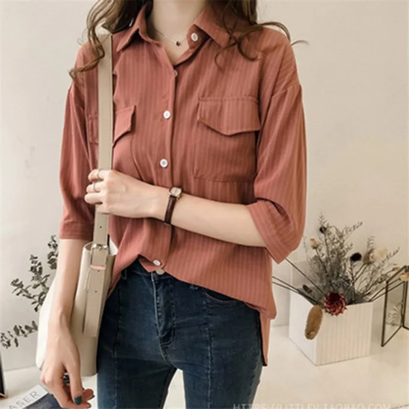 2019 Autumn Chic Striped Shirts Women spring and summer new loose striped short-sleeved Han Fan shirt dress shirt women's tide
2019 Autumn Chic Striped Shirts Women spring and summer new loose striped short-sleeved Han Fan shirt dress shirt women's tide