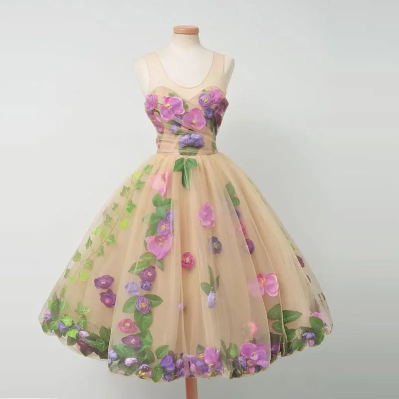 Шикарное коктейльное вечерние с цветочным принтом 2016 Платье До Колена Для