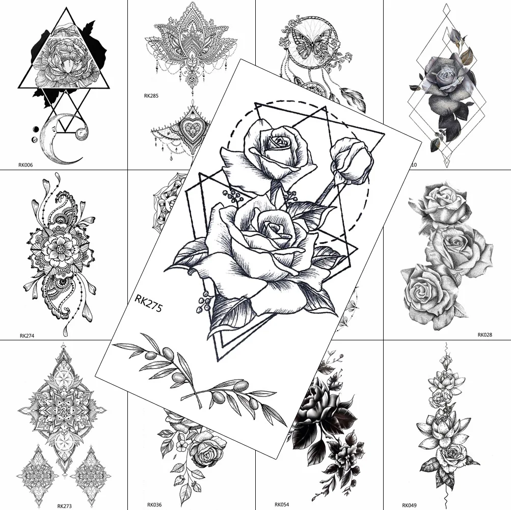 

Geometric Mandala Flower Temporary Tattoos Sticker Realistic Fake Waterpoof Tattoo Decal Body Art Arm Chest Tattoos For Women