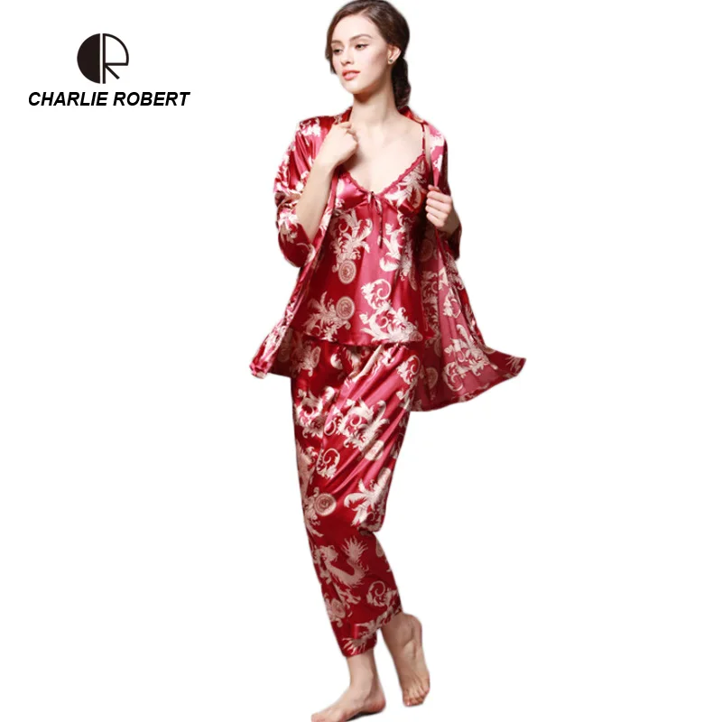 CR Printing Woman Pajama Sets 3pcs Suit Spring Summer Style Emulation Silk Robe Spaghetti Strap Bathrobe AP451
CR Printing Woman Pajama Sets 3pcs Suit Spring Summer Style Emulation Silk Robe Spaghetti Strap Bathrobe AP451
