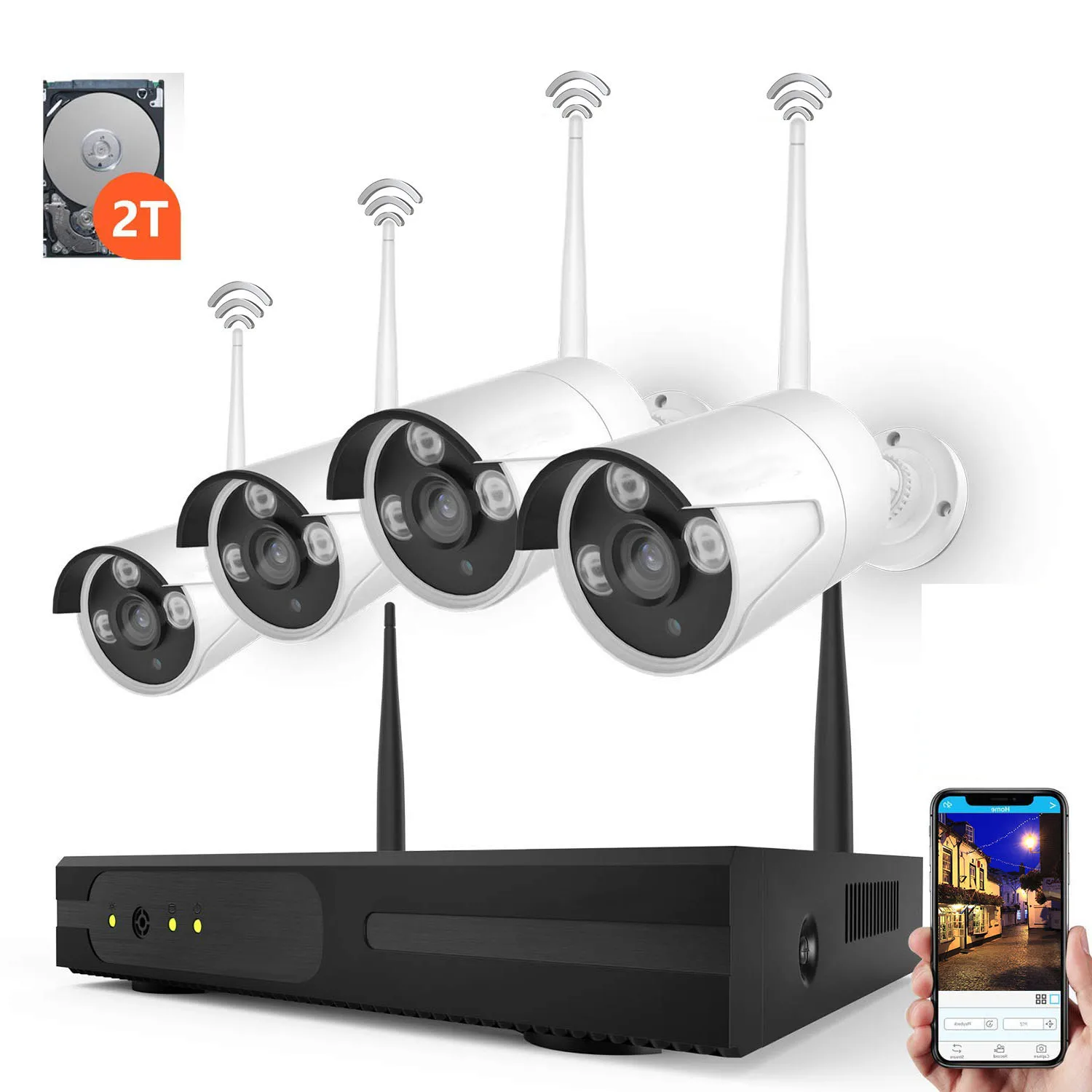 1080P 8-Channel Wireless Security Camera System 4 pcs 2.0Megapixel Weatherproof Bullet IP Cameras Plug and Play | Безопасность и