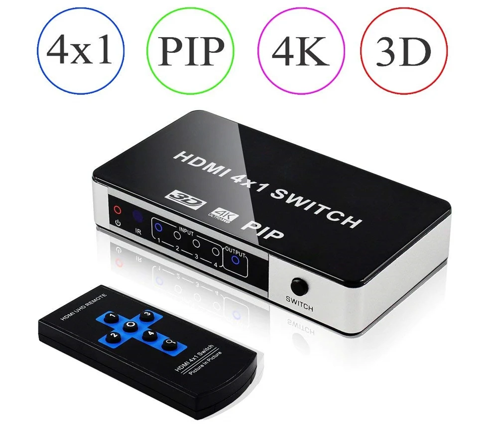 Mini 4K 4 Port HDMI PIP Switch 4x1 HDMI Switch PIP Support Picture-In-Picture Switch HDMI PIP With IR Remote Control For PS4
Mini 4K 4 Port HDMI PIP Switch 4x1 HDMI Switch PIP Support Picture-In-Picture Switch HDMI PIP With IR Remote Control For PS4