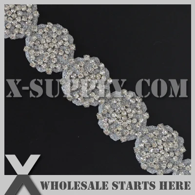 

(3.5cm Width) Hermosa Rhinestone Applique Beaded Trim for Wedding Bridal Sash,Headband and Shoe/Wholesale Bulk