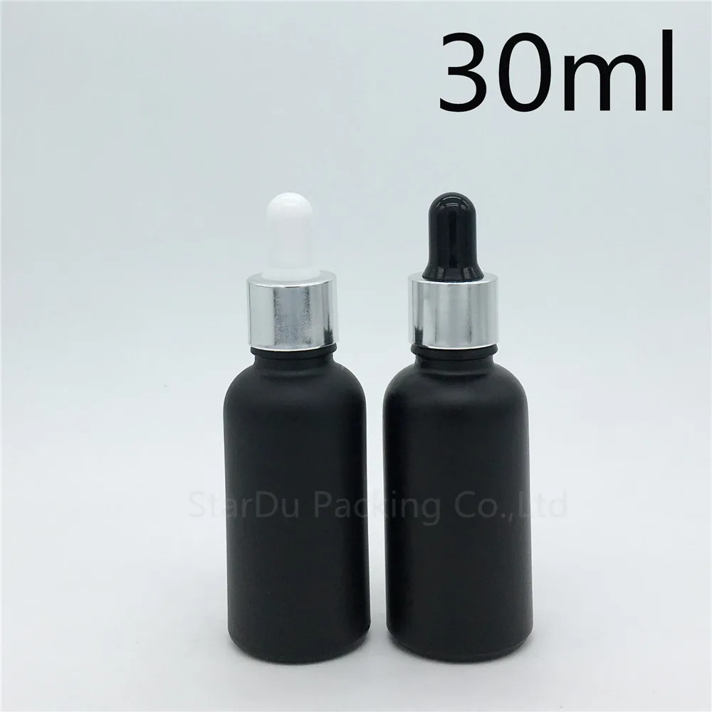 

Free Shipping 200pcs 30ml Black Frosted Glass Essential Oil Bottle With Shiny Silver Ring dropper, 30cc Glass Perfume Bottles