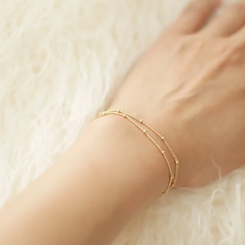 Summer Bracelets & Bangles Dainty Double-Layer Satellite Chain Gold Bracelet Wedding Gift | Украшения и аксессуары