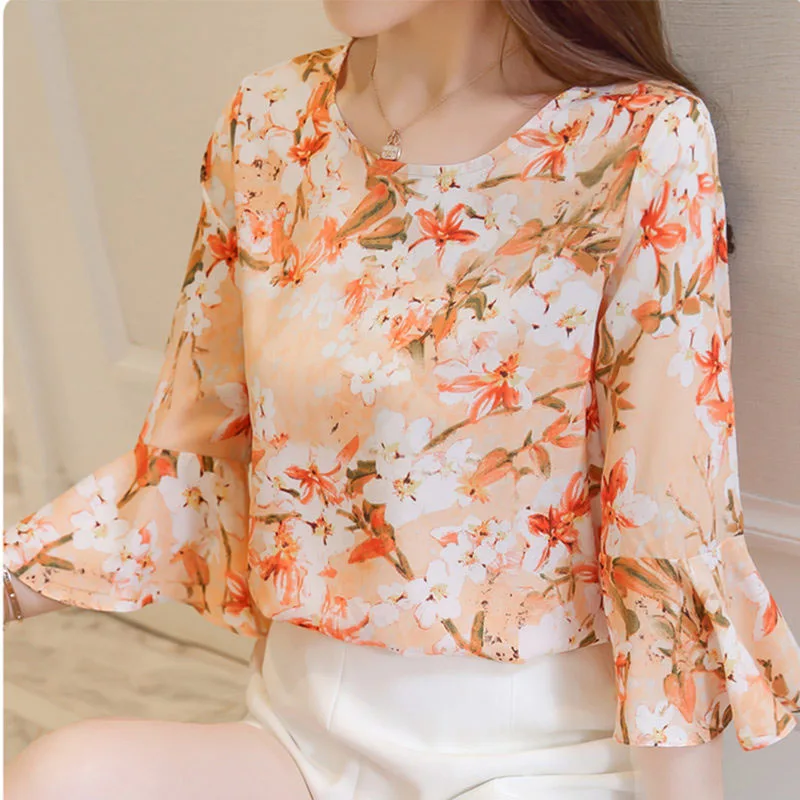 Women Spring Summer Style Chiffon Blouses Casual Shirts Half Flare Sleeve Floral O-Neck Solid Blouses Feminine Tops
Women Spring Summer Style Chiffon Blouses Casual Shirts Half Flare Sleeve Floral O-Neck Solid Blouses Feminine Tops