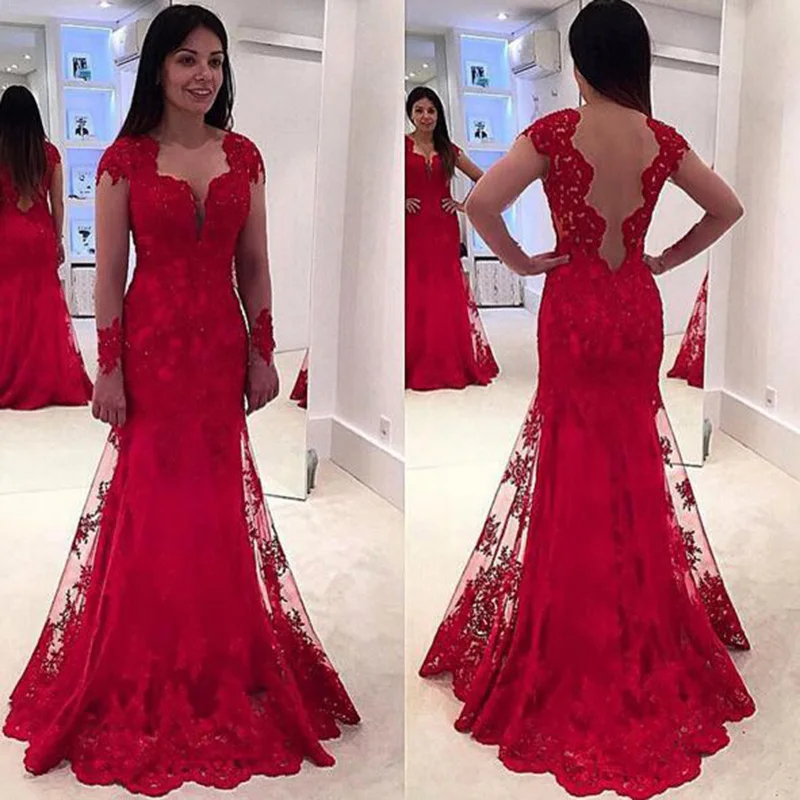 Red Lace Mermaid Prom Dresses 2021 Vestidos Largos De Fiesta Open Back Long Sleeve Formal Women Evening Gowns For Occasion
Red Lace Mermaid Prom Dresses 2021 Vestidos Largos De Fiesta Open Back Long Sleeve Formal Women Evening Gowns For Occasion