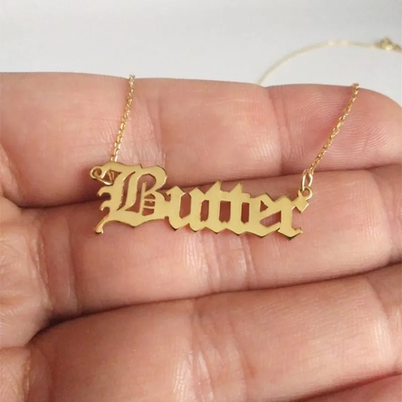 Old English Nameplate Necklace Gold Color Choker Stainless Steel Personalized Name Necklaces & Pendants Romantic BFF Gift
Old English Nameplate Necklace Gold Color Choker Stainless Steel Personalized Name Necklaces & Pendants Romantic BFF Gift