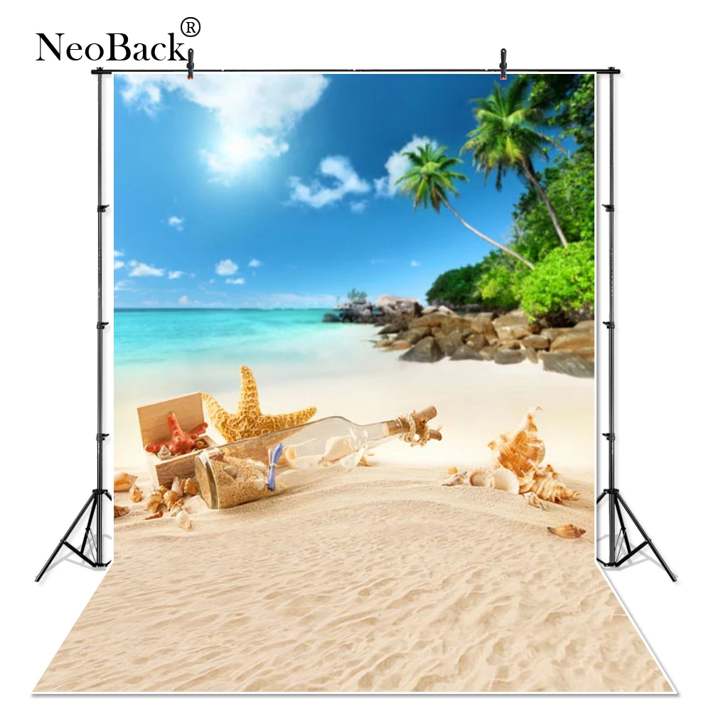 NeoBack Виниловый фон для фотосъемки с изображением летних звезд рыб моря пляжа