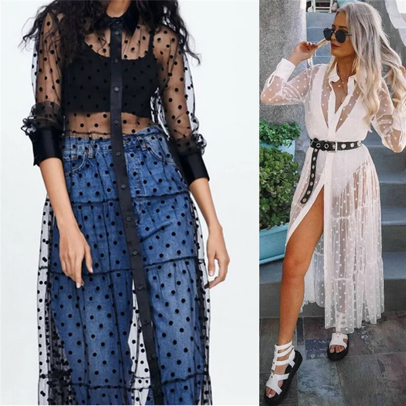 Women Summer Boho Cover Up Mesh Sheer Polka Dot Long Maxi Dress Long Sleeve Shirt Dress Cocktail Party Beach Dresses Sundress
Women Summer Boho Cover Up Mesh Sheer Polka Dot Long Maxi Dress Long Sleeve Shirt Dress Cocktail Party Beach Dresses Sundress