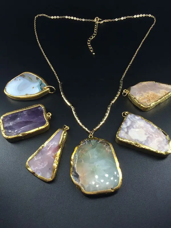 Europe Style Gold Plated Drusy Druzy Necklace Natural Stone Irregular Necklaces Crystal Unique Chain Jewelry For Women | Украшения и