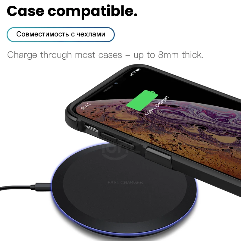 Быстрое беспроводное зарядное устройство iONCT 10 Вт для Samsung S8 S9 Plus Note 9 8 iPhone X Xs MAX XR Qi