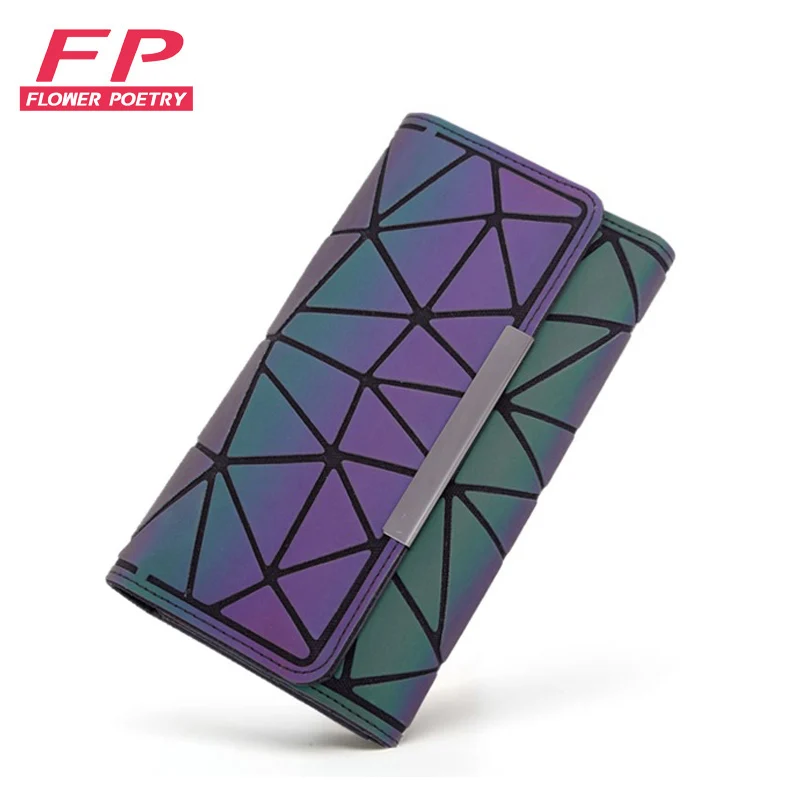 

Newest Women Long Clutch Wallets Purse Geometric Luminous Wallet Lattice Zipper Standard Wallets Noctilucent Money Purse Wallet