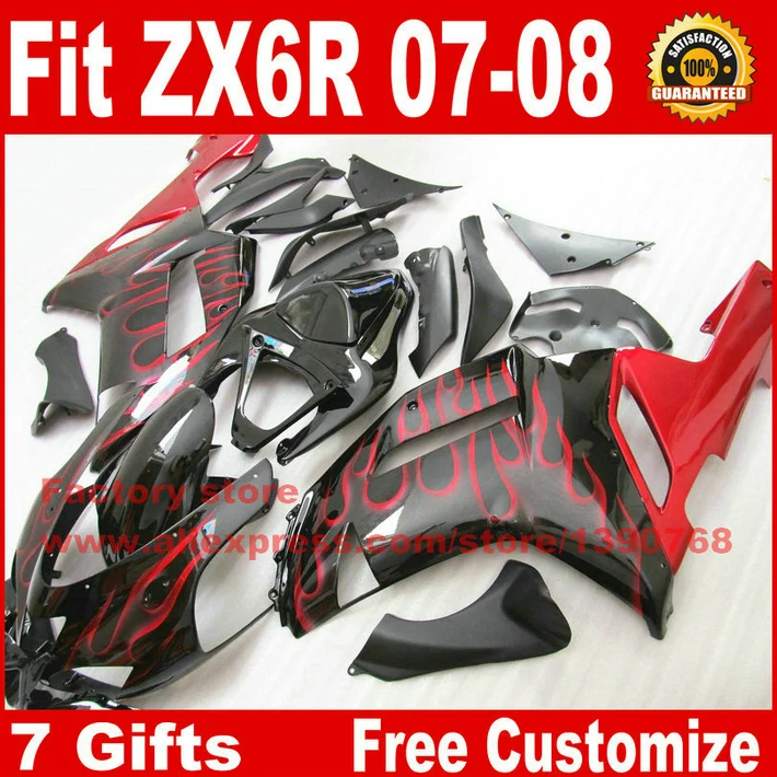 High quality road racing fairing kit for Kawasaki Ninja 636 ZX-6R 2007 2008 red flames in black plastic fairings set ZX6R 07 08
High quality road racing fairing kit for Kawasaki Ninja 636 ZX-6R 2007 2008 red flames in black plastic fairings set ZX6R 07 08