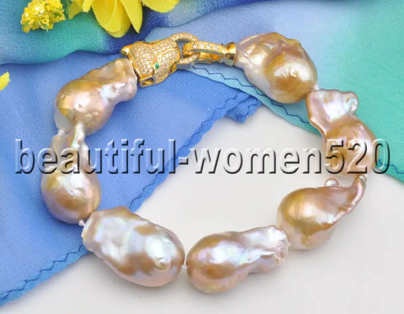 Z8549 30mm Lavender BAROQUE DROP KESHI REBORN PEARL Bracelet Cougar CZ 8inch