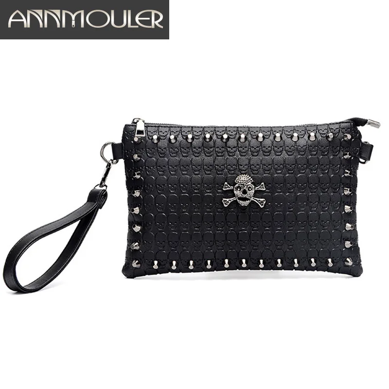 

Annmouler Women Fashion Shoulder Bag Pu Leather Crossbody Bag Small Purse Skull Embossed Clutch Bag Rivet Envelop Bag for Girls