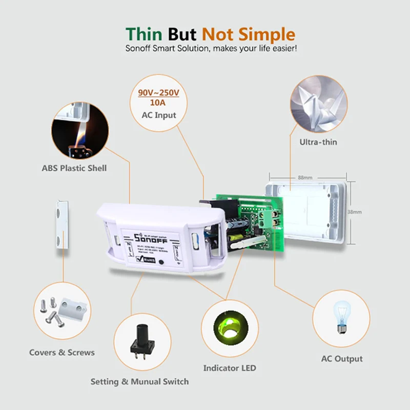 Sonoff Smart WiFi Switch Basic Wireless Home Automation Relay Module Domotica DIY Timer Remote Controller Work With Alexa
Sonoff Smart WiFi Switch Basic Wireless Home Automation Relay Module Domotica DIY Timer Remote Controller Work With Alexa