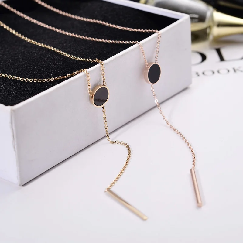 YUN RUO Fashion Brand Rose Gold Color Woman Jewelry Vintage Black Round Tassel Pendant Necklace 316L Stainless Steel High Polish
YUN RUO Fashion Brand Rose Gold Color Woman Jewelry Vintage Black Round Tassel Pendant Necklace 316L Stainless Steel High Polish