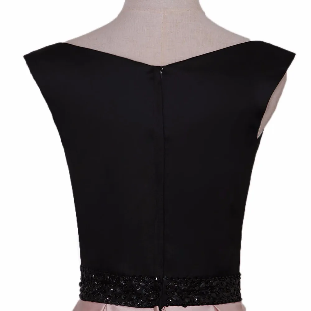 Модное Вечернее платье с поясом и бисером Длинные розовые черные атласные