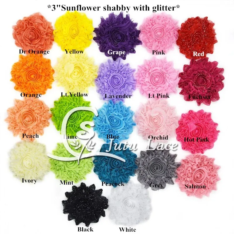 48 yards/ lots , 3'' sunflower chiffon flower with glitter for apparel hair accessories headwear
48 yards/ lots , 3'' sunflower chiffon flower with glitter for apparel hair accessories headwear