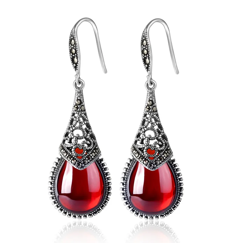 925 Sterling silver red long Garnet lady Retro Natural semi-precious stones Earrings Women jewelry accessories girlfriend gift
925 Sterling silver red long Garnet lady Retro Natural semi-precious stones Earrings Women jewelry accessories girlfriend gift
