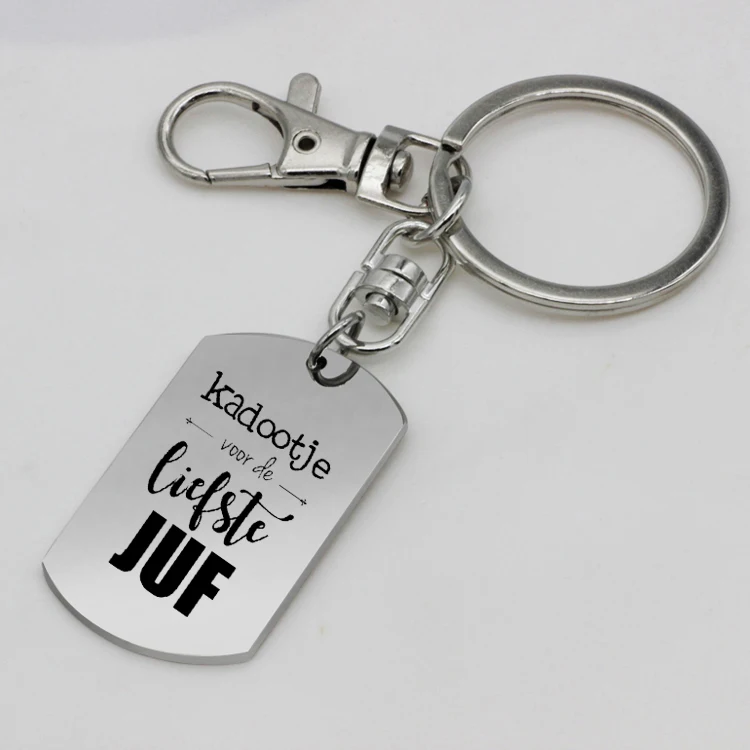 Newest Stainless Steel "Liefste juf" Keychain Dog Tag Pendant Keyring Jewelry for Teacher YP6929
Newest Stainless Steel "Liefste juf" Keychain Dog Tag Pendant Keyring Jewelry for Teacher YP6929