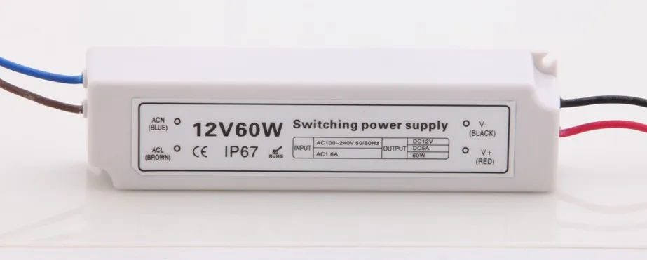 Plastic case;12V/60W waterproof switch mode Power Supply;IP67 rated;AC100-240V input;DC12V output
Plastic case;12V/60W waterproof switch mode Power Supply;IP67 rated;AC100-240V input;DC12V output