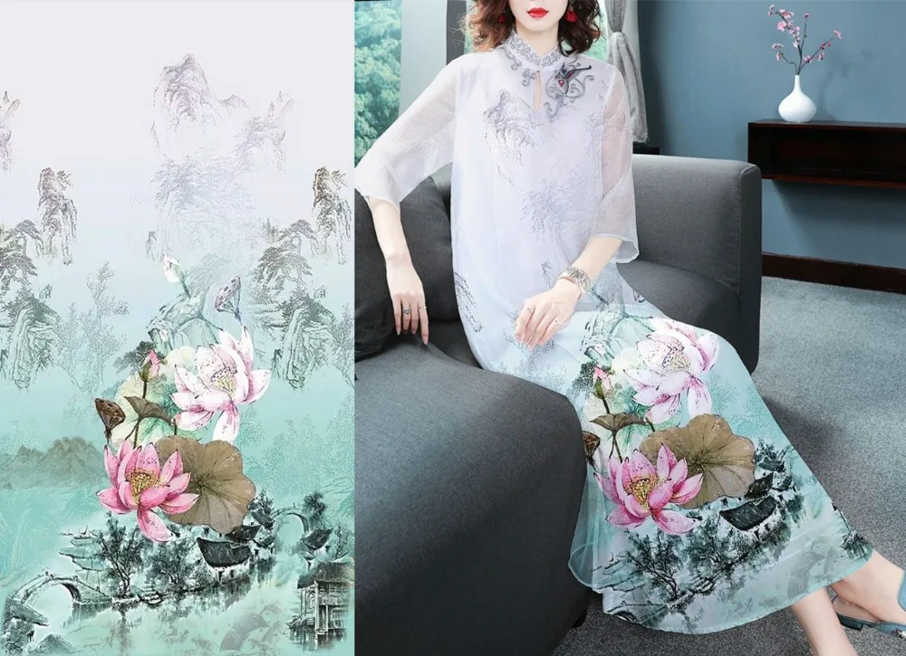 New Hot Sale Pale Green Lotus Flowers Prints Botton 19MM Elastic Satin Silk Fabric Beautiful Lady Dress Fabric Factory Wholesale
New Hot Sale Pale Green Lotus Flowers Prints Botton 19MM Elastic Satin Silk Fabric Beautiful Lady Dress Fabric Factory Wholesale