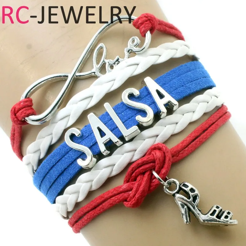 Бесконечность любви Salsa Браслеты highheels очарование ручной работы веревку кожа