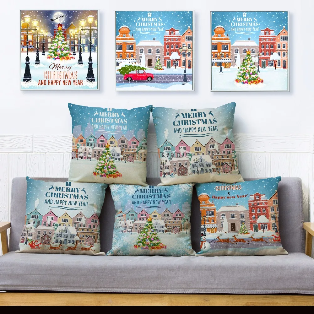Merry Christmas Pillow Cover 45*45cm Linen Cushion Cover New Year Town Print Throw Pillows Cases Sofa Home Decor Cushion Covers
Merry Christmas Pillow Cover 45*45cm Linen Cushion Cover New Year Town Print Throw Pillows Cases Sofa Home Decor Cushion Covers