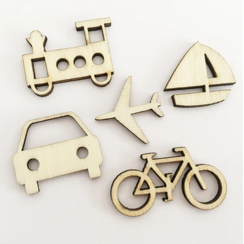 50pcs Mixed Transportation Natural Wood Bike Car Plane Design Wood DIY Handmade Crafts Decoration
50pcs Mixed Transportation Natural Wood Bike Car Plane Design Wood DIY Handmade Crafts Decoration