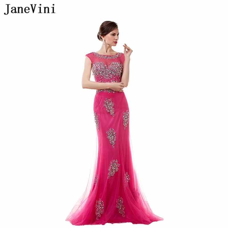 JaneVini Fuchsia Long Bridesmaid Dresses Mermaid Sheer Scoop Neck Floor Length Prom Gowns with Beaded Tulle Formal Party Gowns
JaneVini Fuchsia Long Bridesmaid Dresses Mermaid Sheer Scoop Neck Floor Length Prom Gowns with Beaded Tulle Formal Party Gowns